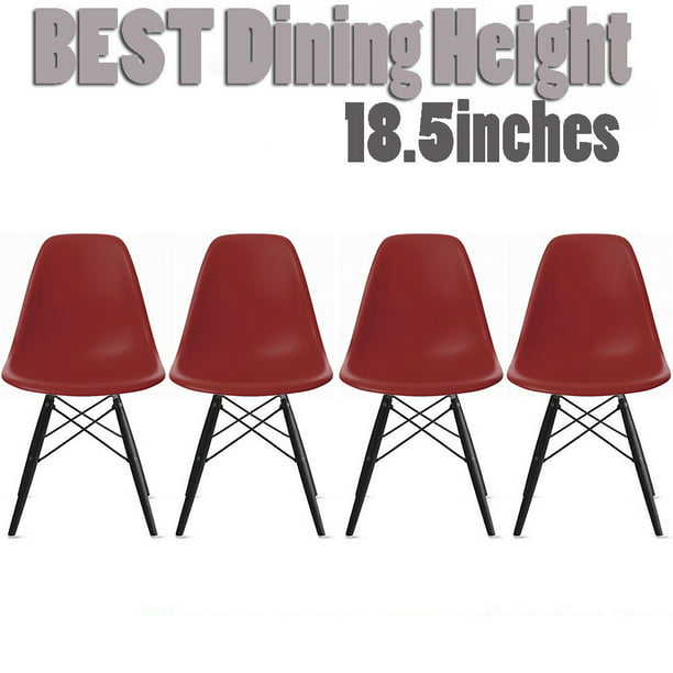 Take Me Home Furniture Eames Style Side Chair with Natural Wood Legs Eiffel Dining Room Chair Red Set of 4 